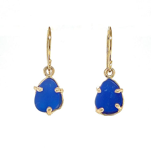 14k gold cobalt genuine sea glass prong earrings - tossed & found jewelry