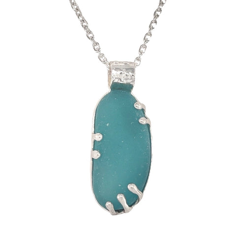 teal blue sea glass prong necklace - tossed & found jewelry