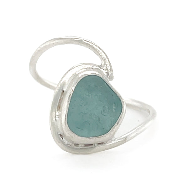Turquoise Wave Sterling Silver Double Band Adjustable Ring plated in 14K Gold main image 1