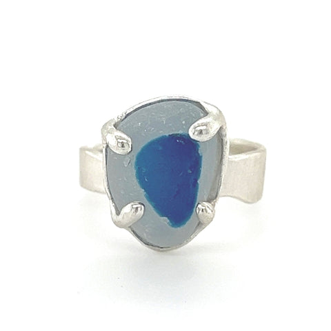 ocean blue genuine Seaham sea glass ring