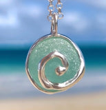 swirling wave sea foam sea glass necklace