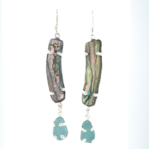 abalone + aqua sea glass earrings