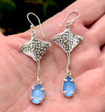 spotted eagle ray cornflower sea glass earrings