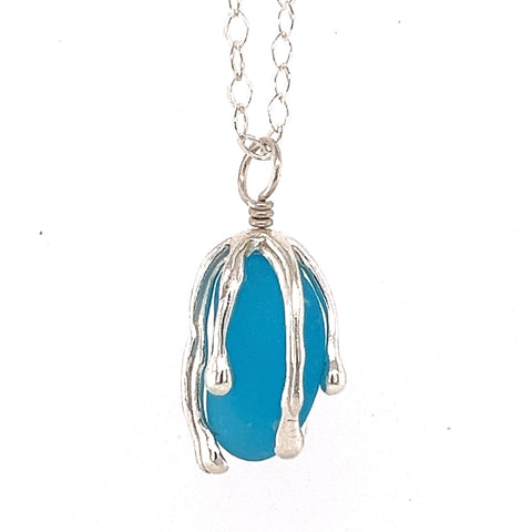 ocean drip bright aqua sea glass necklace - tossed & found jewelry
