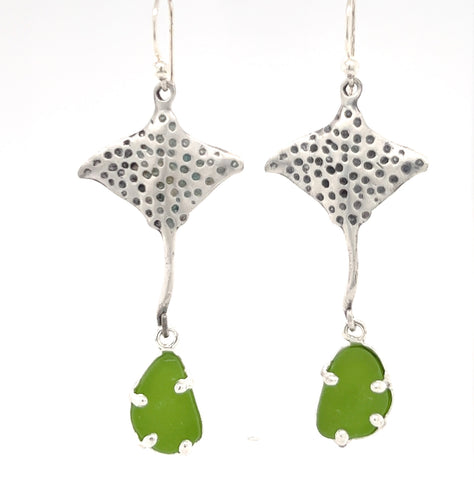 spotted eagle ray lime sea glass earrings - tossed & found jewelry
