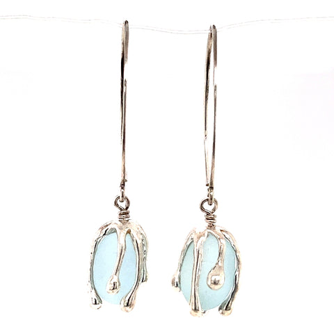 ocean drip pale aqua sea glass post earrings - tossed & found jewelry