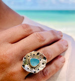 urchin bright aqua genuine sea glass ring - tossed & found jewelry