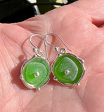 green sea glass reflective disc earrings