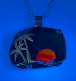 palm trees at sunset sea glass necklace