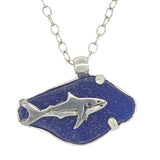 shark on ocean cobalt sea glass necklace