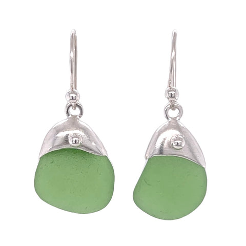 green sea glass cap earrings