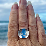 round genuine cornflower blue cane sea glass ring