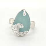 pale aqua genuine sea glass wave ring - tossed & found jewelry
