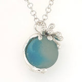 splashing wave aqua cateye spinning marble sea glass necklace