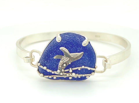 breaching humpback whale cobalt sea glass bracelet