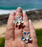 white plumeria sea glass ring