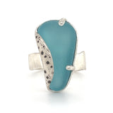 teal blue wavy genuine sea glass urchin ring - tossed & found jewelry