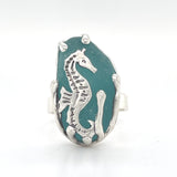 turquoise genuine sea glass sea horse ring