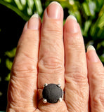 black genuine sea glass textured wide band prong ring