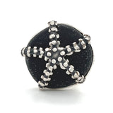 starfish black genuine sea glass ring