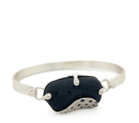 black sea glass oxidized urchin bracelet