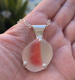 orange slice sea glass prong necklace