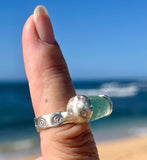 turquoise genuine sea glass stopper stem ring