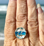round genuine bright aqua cane sea glass ring