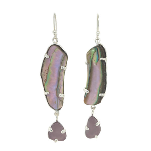 abalone + lavender sea glass earrings