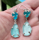 mix + match blues sea glass earrings
