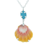 bright aqua sea glass and sunrise shell prong necklace
