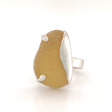 honey yellow wavy genuine sea glass ring - tossed & found jewelry