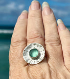 round urchin genuine turquoise sea glass ring