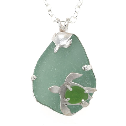 sea turtle double sea glass necklace