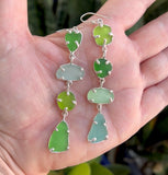 mix + match greens quadruple sea glass earrings