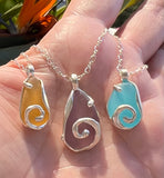 honey yellow sea glass swirl necklace