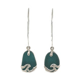 open wave teal blue sea glass earrings