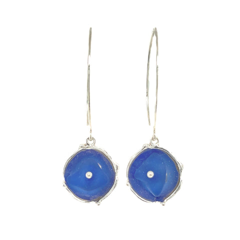 reflective disc cobalt sea glass earrings