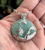 jumping dolphin sea foam crystalized sea glass necklace