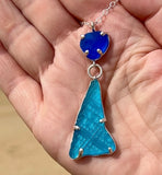 royal blue + aqua duo sea glass prong necklace