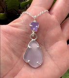 double purple sea glass prong necklace