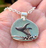 breaching humpback whale sea glass necklace