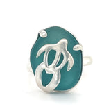 Hawaiian turtle turquoise genuine sea glass ring