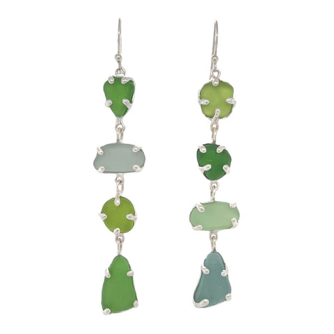mix + match greens quadruple sea glass earrings