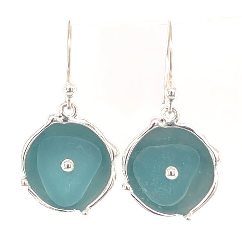 turquoise sea glass reflective earrings