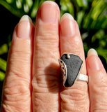 black genuine sea glass wavy textured ring