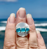 bright aqua genuine sea glass cane ring