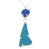 royal blue + aqua duo sea glass prong necklace