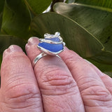 cornflower blue genuine sea glass swirl ring