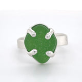 green genuine sea glass 4 prong ring